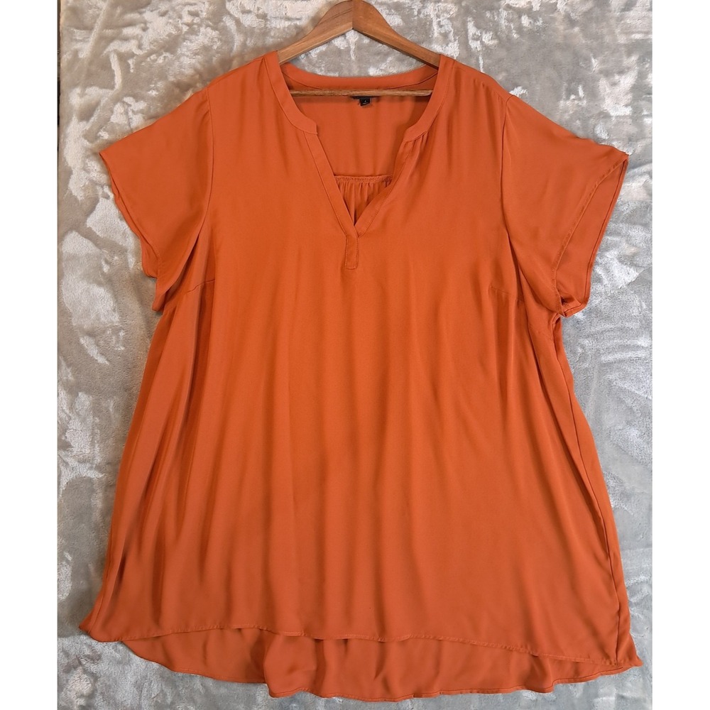 Torrid V Neck Tunic Blouse Short Sleeve Rust Orange Plus Size Top 4 (26/28)
